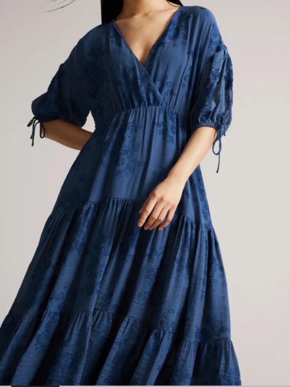 Ted Baker Dress Zilda Faux Wrap Midi in Chambray Blue Floral